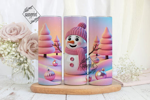 Pink Winter Snowman Forest Tumbler Wrap Sublimation sassyprint 