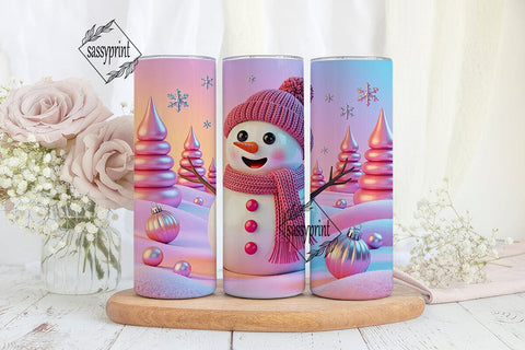 Pink Winter Snowman Forest Tumbler Wrap Sublimation sassyprint 