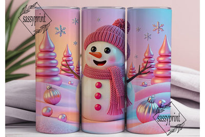 Pink Winter Snowman Forest Tumbler Wrap Sublimation sassyprint 