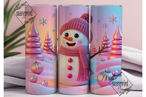 Pink Winter Snowman Forest Tumbler Wrap Sublimation sassyprint 