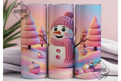 Pink Winter Snowman Forest Tumbler Wrap Sublimation sassyprint 