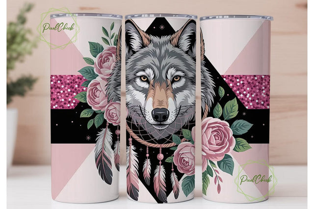 Pink Wolf Dreamcatcher 20oz Tumbler Wrap Sublimation PixelChick 