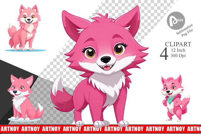 Pink Wolf Valentine Clipart Sublimation artnoy 