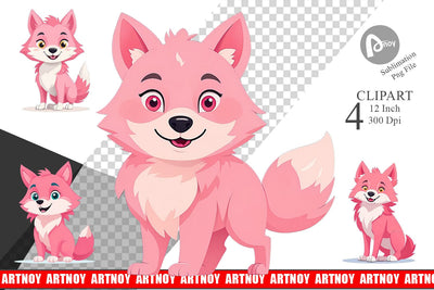 Pink Wolf Valentine Clipart Sublimation artnoy 