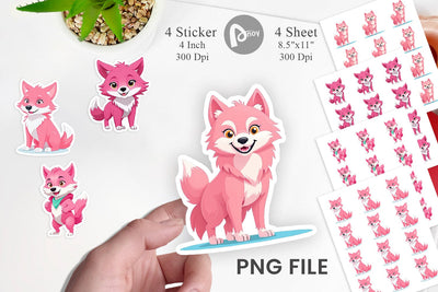 Pink Wolf Valentine Sticker Sublimation artnoy 
