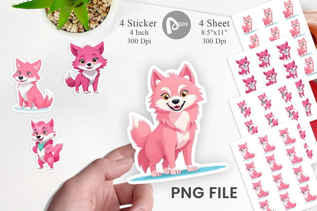 Pink Wolf Valentine Sticker Sublimation artnoy 