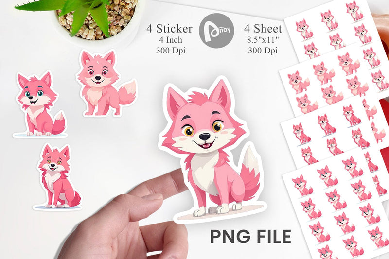 Pink Wolf Valentine Sticker Sublimation artnoy 