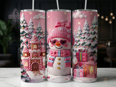 Pink Xmas Snowman 20oz Tumbler, Pink Xmas Snowman, Xmas Snowman Tumbler, Pink Snowman Tumbler, Pink Snowman PNG, Snowman Tumbler PNG, Christmas Snowman, 20oz Tumbler Wrap Sublimation SvggirlplusArt 