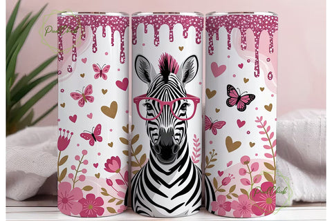 Pink Zebra Glitter 20oz Tumbler Wrap Sublimation PixelChick 
