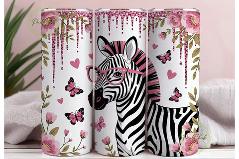 Pink Zebra Glitter 20oz Tumbler Wrap Sublimation PixelChick 
