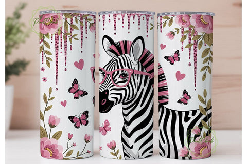 Pink Zebra Glitter 20oz Tumbler Wrap Sublimation PixelChick 