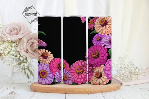 Pink Zinnia Flowers 20oz Tumbler Wrap Sublimation sassyprint 