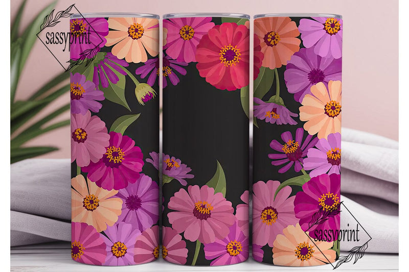 Pink Zinnia Flowers 20oz Tumbler Wrap Sublimation sassyprint 
