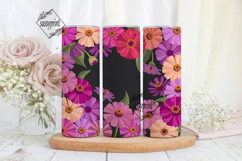 Pink Zinnia Flowers 20oz Tumbler Wrap Sublimation sassyprint 