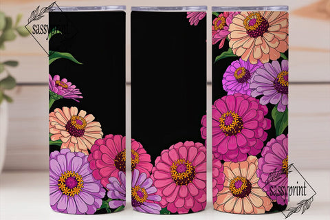 Pink Zinnia Flowers 20oz Tumbler Wrap Sublimation sassyprint 