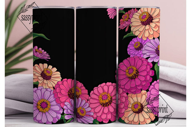 Pink Zinnia Flowers 20oz Tumbler Wrap Sublimation sassyprint 
