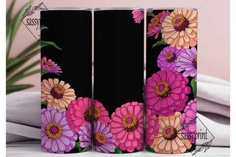 Pink Zinnia Flowers 20oz Tumbler Wrap Sublimation sassyprint 
