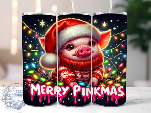 Pinkmas Tumbler Wrap, Christmas Pig Tumbler, Merry Pig Design, 20oz Sublimation, Holiday Drinkware, Cute Pig Gift, Festive Tumbler Wrap Sublimation ToriDesigns 