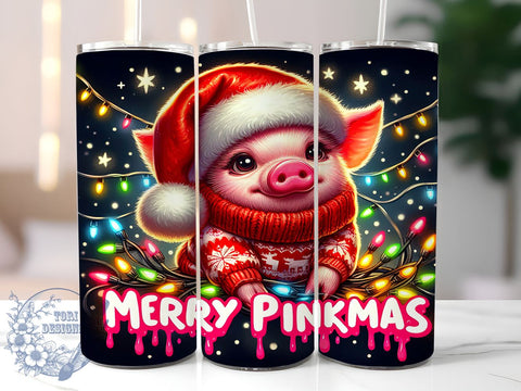 Pinkmas Tumbler Wrap, Christmas Pig Tumbler, Merry Pig Design, 20oz Sublimation, Holiday Drinkware, Cute Pig Gift, Festive Tumbler Wrap Sublimation ToriDesigns 