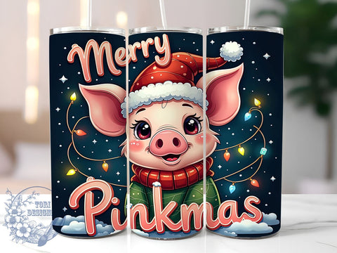 Pinkmas Tumbler Wrap, Christmas Pig Tumbler, Merry Pig Design, 20oz Sublimation, Holiday Drinkware, Cute Pig Gift, Festive Tumbler Wrap Sublimation ToriDesigns 