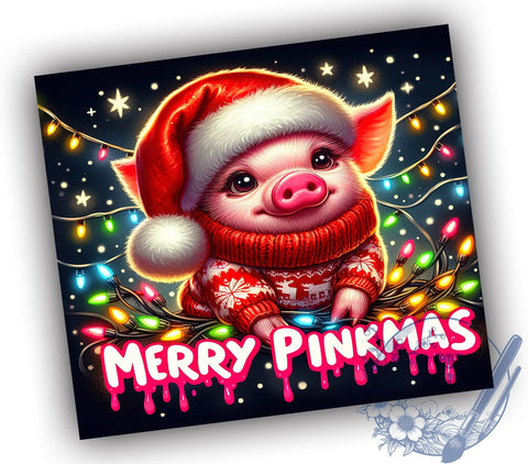 Pinkmas Tumbler Wrap, Christmas Pig Tumbler, Merry Pig Design, 20oz Sublimation, Holiday Drinkware, Cute Pig Gift, Festive Tumbler Wrap Sublimation ToriDesigns 
