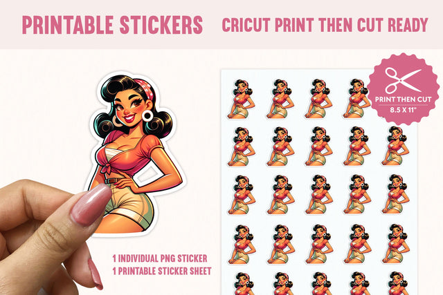 Pinup Girl Sticker PNG, Print Then Cut Sticker Sublimation BijouBay 