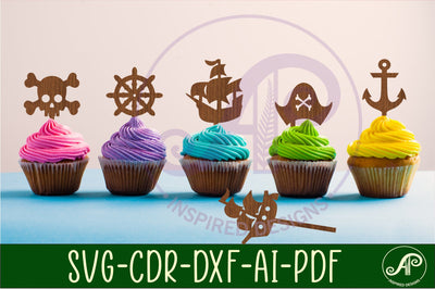 Pirate cupcake toppers, 6designs SVG laser cut SVG APInspireddesigns 