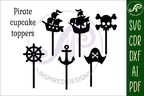 Pirate cupcake toppers, 6designs SVG laser cut SVG APInspireddesigns 