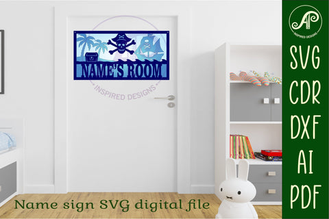 Pirate scene name sign SVG 3 layer laser cut SVG APInspireddesigns 