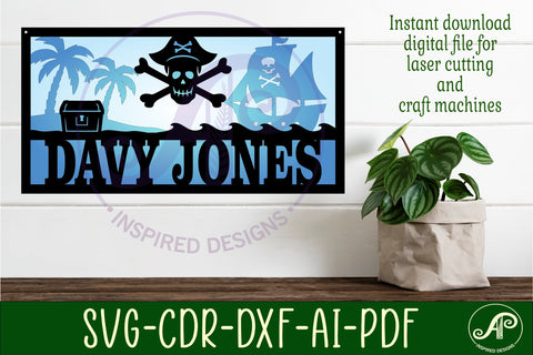 Pirate scene name sign SVG 3 layer laser cut SVG APInspireddesigns 