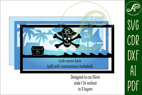 Pirate scene name sign SVG 3 layer laser cut SVG APInspireddesigns 