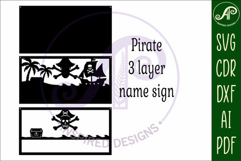 Pirate scene name sign SVG 3 layer laser cut SVG APInspireddesigns 