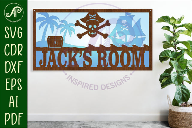 Pirate scene name sign SVG 3 layer laser cut SVG APInspireddesigns 