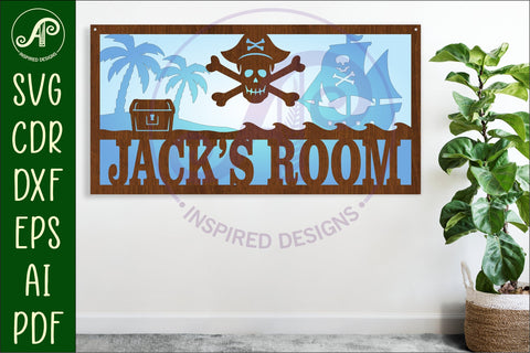 Pirate scene name sign SVG 3 layer laser cut SVG APInspireddesigns 