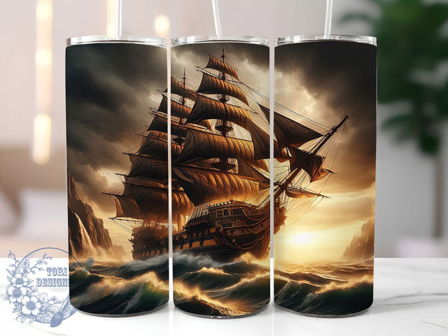 Pirate Ship Ocean Adventure Tumbler, Pirate Ship Art, Ocean Scene Wrap, Maritime Design, Sailing Ship Pattern, Coastal Tumbler Art, Adventure Design Sublimation ToriDesigns 