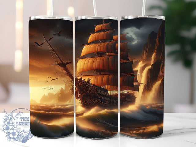 Pirate Ship Ocean Adventure Tumbler, Pirate Ship Art, Ocean Scene Wrap, Maritime Design, Sailing Ship Pattern, Coastal Tumbler Art, Adventure Design Sublimation ToriDesigns 