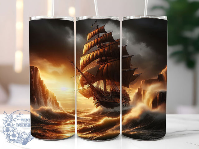 Pirate Ship Ocean Adventure Tumbler, Pirate Ship Art, Ocean Scene Wrap, Maritime Design, Sailing Ship Pattern, Coastal Tumbler Art, Adventure Design Sublimation ToriDesigns 
