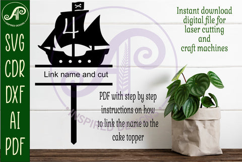 Pirate ship personalized number cake toppers, 13 designs SVG SVG APInspireddesigns 