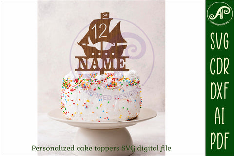 Pirate ship personalized number cake toppers, 13 designs SVG SVG APInspireddesigns 