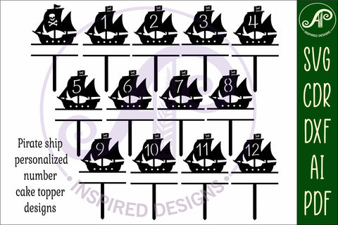 Pirate ship personalized number cake toppers, 13 designs SVG SVG APInspireddesigns 