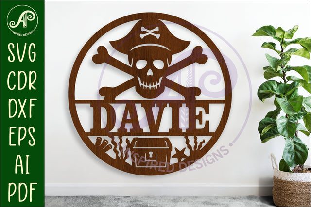 Pirate skull and crossbones name wall art sign SVG APInspireddesigns 
