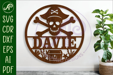 Pirate skull and crossbones name wall art sign SVG APInspireddesigns 