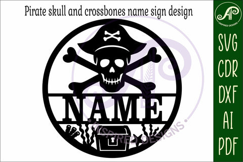 Pirate skull and crossbones name wall art sign SVG APInspireddesigns 
