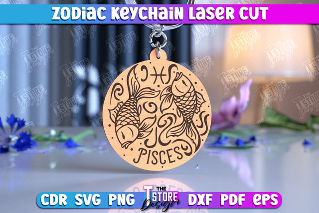 Pisces Keychain Laser Cut | Astrology Design | Zodiac Sign | CNC File SVG The T Store Design 