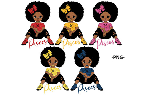 Pisces Zodiac Black Girl SVG PNG Afro Teen Sitting Design for Sublimation Shirts Stickers and Birthday Gifts SVG 1uniqueminute 