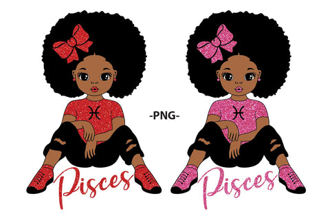 Pisces Zodiac Black Girl SVG PNG Afro Teen Sitting Design for Sublimation Shirts Stickers and Birthday Gifts SVG 1uniqueminute 