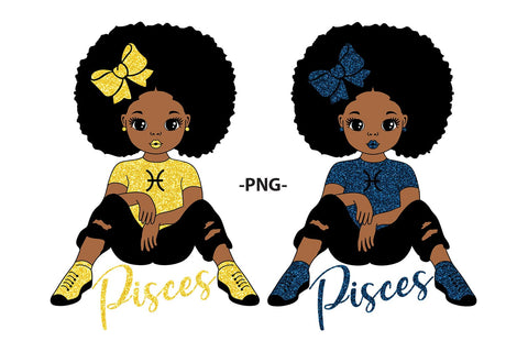 Pisces Zodiac Black Girl SVG PNG Afro Teen Sitting Design for Sublimation Shirts Stickers and Birthday Gifts SVG 1uniqueminute 