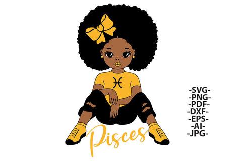 Pisces Zodiac Black Girl SVG PNG Afro Teen Sitting Design for Sublimation Shirts Stickers and Birthday Gifts SVG 1uniqueminute 