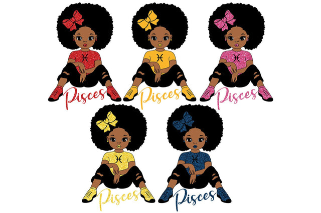 Pisces Zodiac Black Girl SVG PNG Afro Teen Sitting Design for Sublimation Shirts Stickers and Birthday Gifts SVG 1uniqueminute 