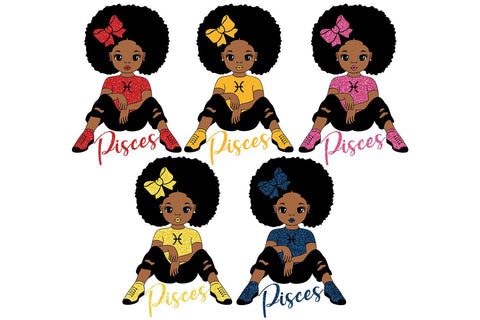 Pisces Zodiac Black Girl SVG PNG Afro Teen Sitting Design for Sublimation Shirts Stickers and Birthday Gifts SVG 1uniqueminute 
